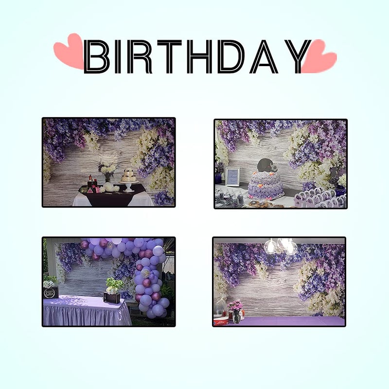 LFEEY 7x5ft Wooden Plank Photography Backdrops Purple Lilac Flowers Rustic Vintage Wood Wall Newborn Baby Shower Girls Adult Portrait Photo Background Kids Birthday Party Decor Photoshoot Studio Props - Image 4